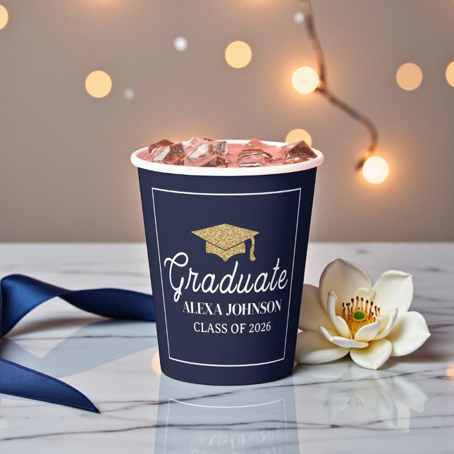 Elegant Navy Blue Class Of 2026 Graduation Paper Cups (Creator Uploaded)