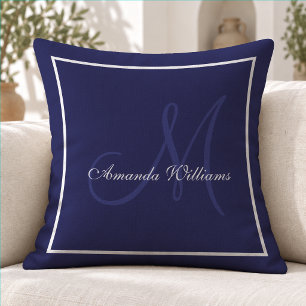 Elegant Navy Blue Classic Family Monogram Cushion