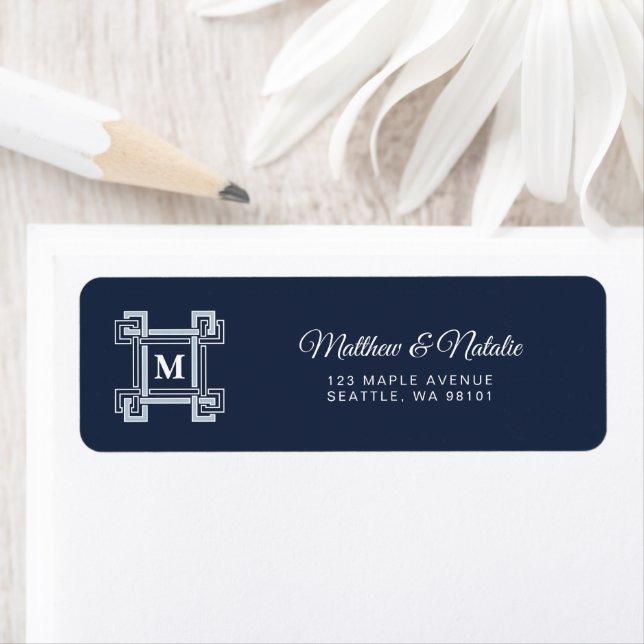 Elegant Navy Blue Classic Greek Key Monogram (Insitu)