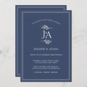 Elegant Navy Blue Classic Initials Wedding Invitation