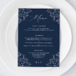 Elegant Navy Blue Classic Vintage Wedding Menu<br><div class="desc">Elegant Navy Blue Wedding Menu: This luxury wedding menu is perfect for an elegant,  classic navy blue wedding. It features a vintage ornate border with modern and elegant calligraphy. See all of the matching dark blue wedding products below.</div>
