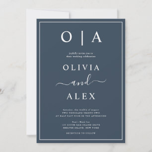 Elegant Navy Blue Classic Wedding Invitation