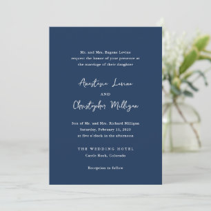 Elegant Navy Blue Clean Wedding Invitation