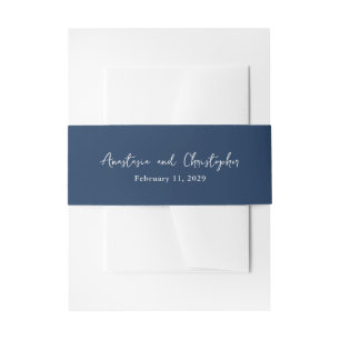 Elegant Navy Blue Clean Wedding Invitation Belly Band