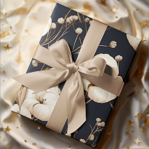 Elegant Navy Blue Cotton Flowers Earthy  Wrapping Paper Sheet