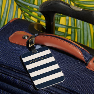 Elegant Navy Blue & Cream Stripes Personalised  Luggage Tag