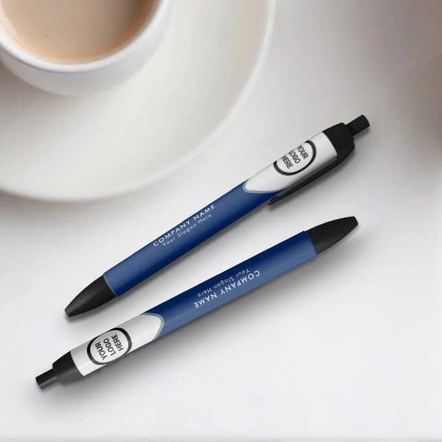 Elegant Navy Blue Custom Company Logo Executive Blue Ink Pen (Navy Blue Pens on Desk)