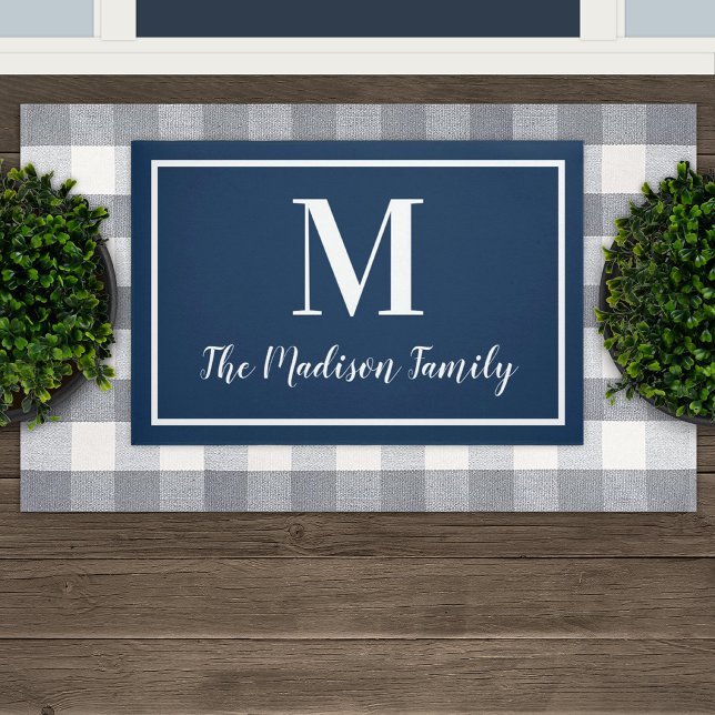 Elegant Navy Blue Custom Monogram Initial Doormat (Creator Uploaded)