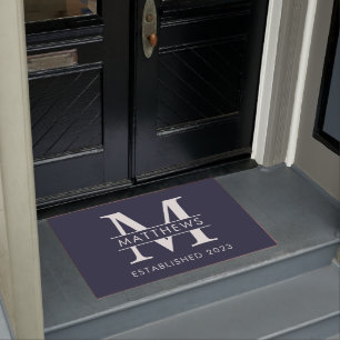 Elegant Navy Blue Custom Monogram Name Doormat