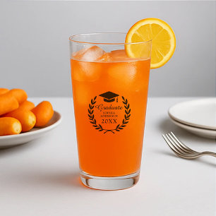 Elegant Navy Blue Custom Name Graduation Party Glass