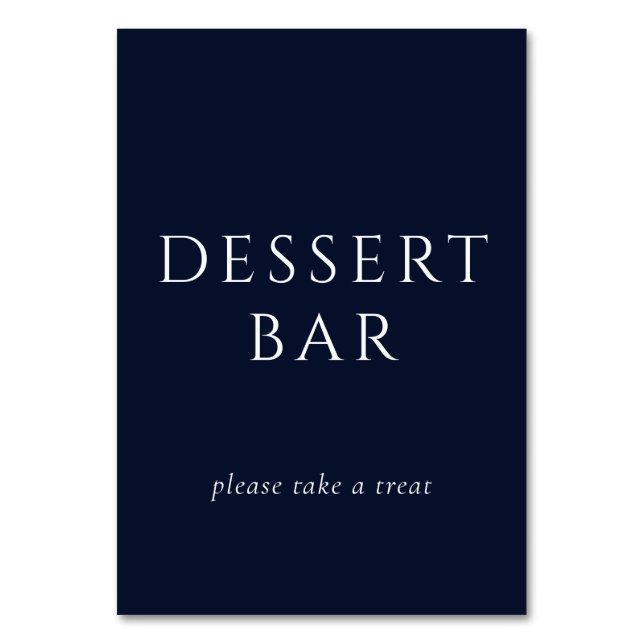 Elegant Navy Blue Dessert Bar Sign Table Number (Front)