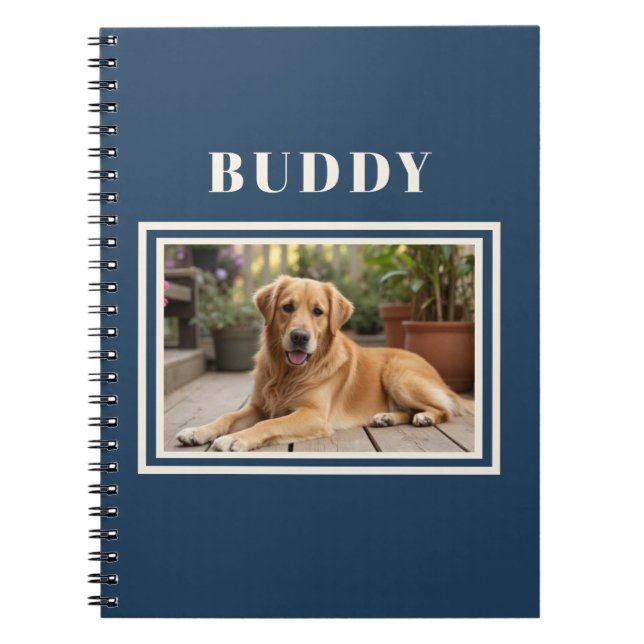 Elegant Navy Blue Dog Pet Photo  Notebook (Front)