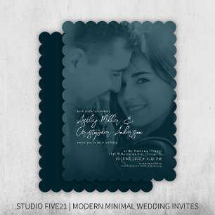 Elegant Navy Blue Duotone Photo Wedding Invitation