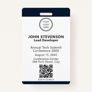 Elegant Navy Blue Employee ID Custom Logo OCR ID Badge