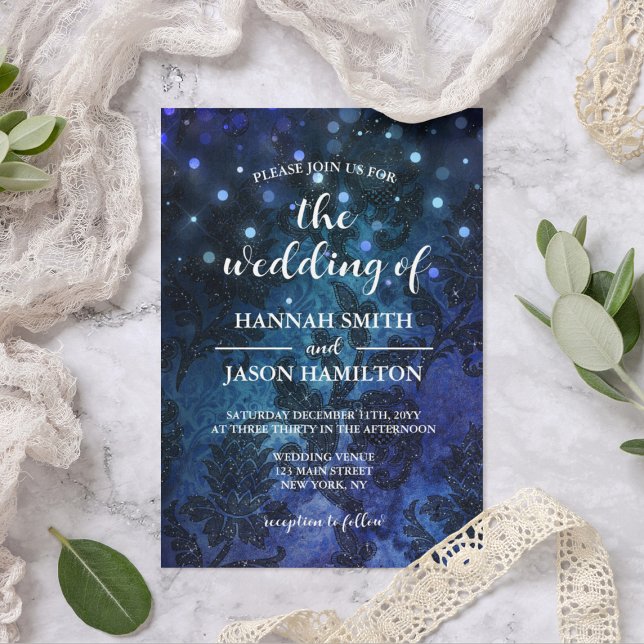 Elegant Navy Blue Enchanted Whimsical Wedding Invitation (Elegant Navy Blue Enchanted Whimsical Wedding Invitation
)