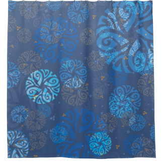 Elegant Navy Blue Ethnic Motif Shower Curtain