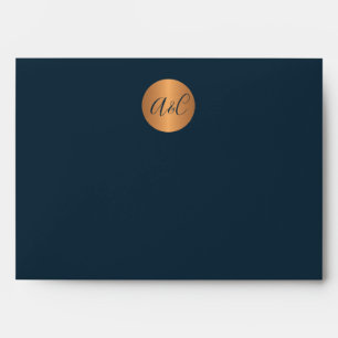 Elegant navy blue faux copper gold monogrammed envelope