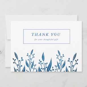 Elegant Navy Blue faux foil greenery Wedding Thank You Card