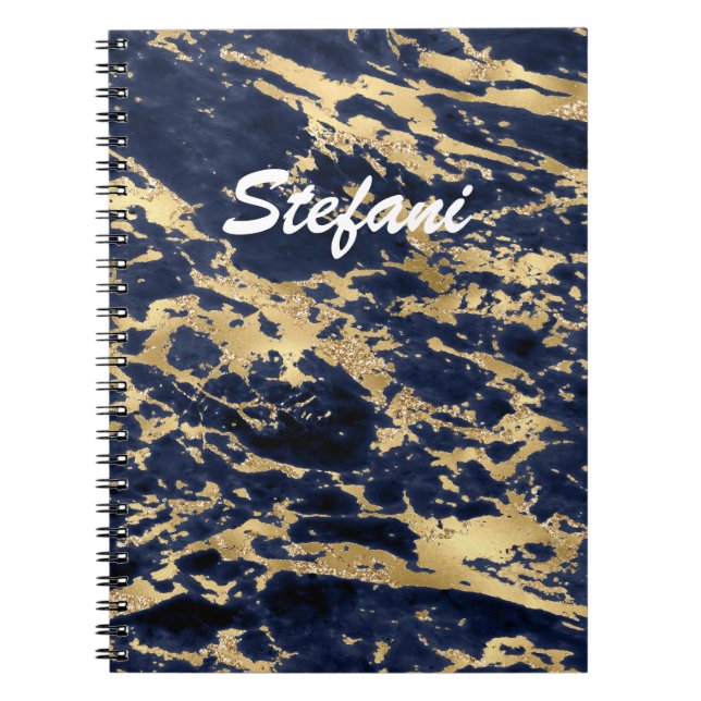 Elegant Navy Blue Faux Gold Glitter Marble Art  Notebook (Front)