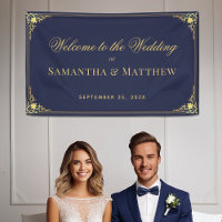 Elegant Navy Blue Faux Gold Ornate Wedding Welcome