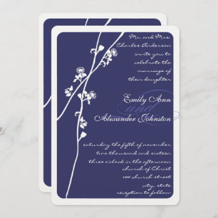Elegant Navy Blue Floral Branch Wedding Invitation