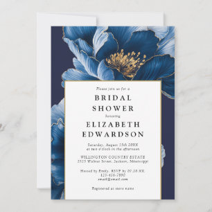 Elegant Navy Blue Floral Chic Bridal Shower Invitation