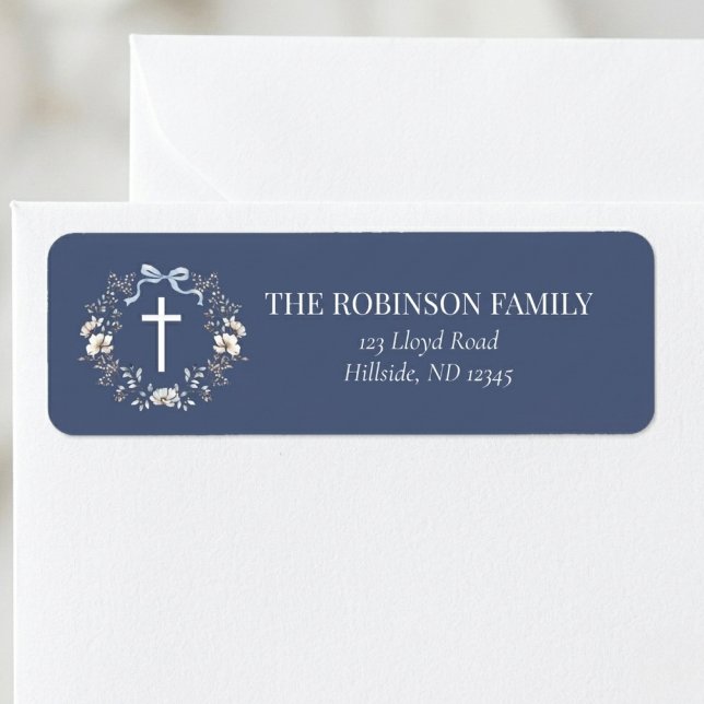 Elegant Navy Blue Floral Cross Baptism (Creator Uploaded)