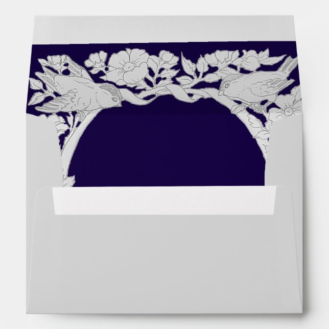 Elegant Navy Blue Floral Foliage Wedding 5x7 A7 Envelope (Back (Bottom))