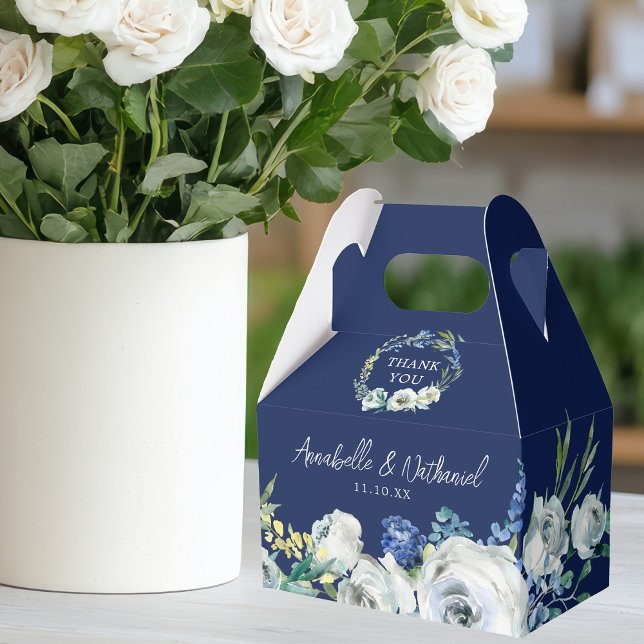 Elegant Navy Blue Floral Modern Winter Wedding Favour Box (Creator Uploaded)