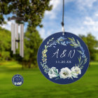 Elegant Navy Blue Floral Monogram Winter Wedding