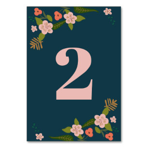 Elegant Navy Blue Floral Patch Table Number
