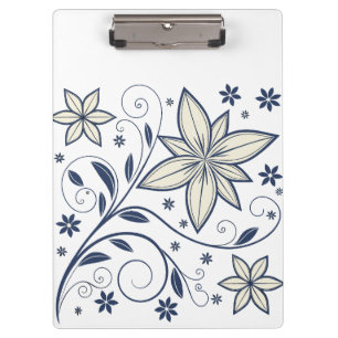 Elegant Navy Blue Floral Pattern Clipboard