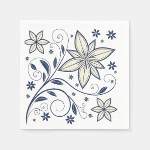 Elegant Navy Blue Floral Pattern Napkin