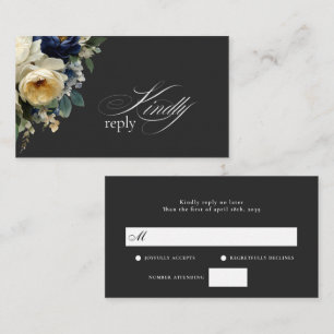 Elegant Navy Blue Floral Peonies Wedding RSVP Encl Enclosure Card