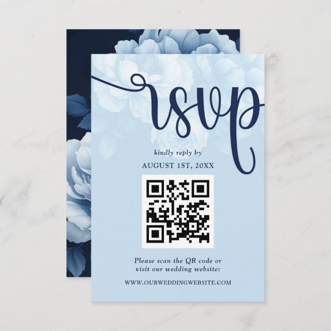 Elegant Navy Blue Floral Peony RSVP Card (Front/Back)