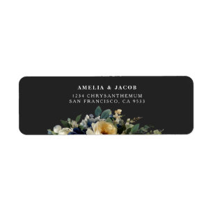 Elegant Navy Blue Floral Peony Wedding Address Lab