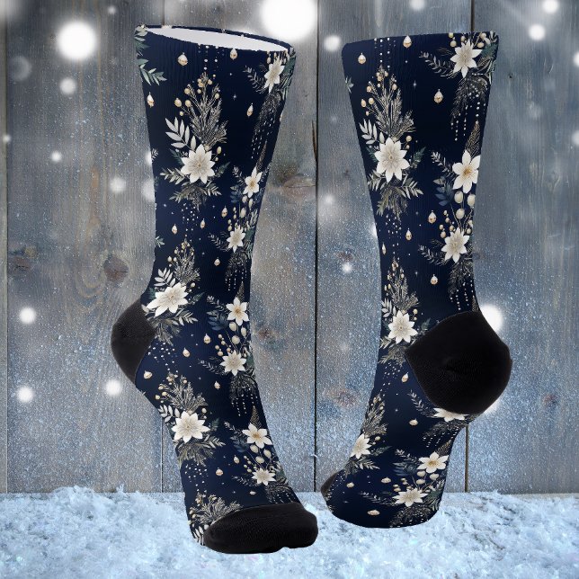 Elegant Navy Blue Floral Socks (Creator Uploaded)
