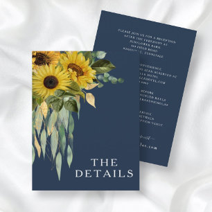 Elegant Navy Blue Floral Sunflower Wedding Details Enclosure Card