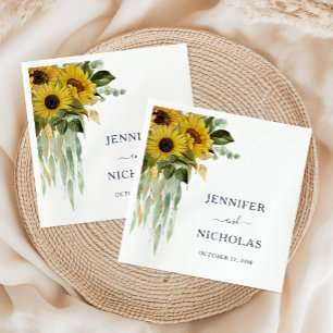 Elegant Navy Blue Floral Sunflower Wedding Napkin