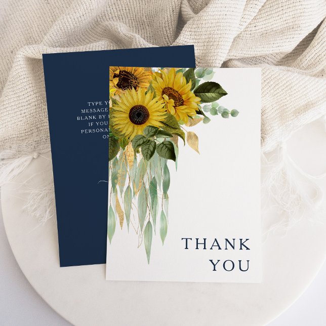 Elegant Navy Blue Floral Sunflower Wedding Thank You Card (Elegant Navy Blue Floral Sunflower Wedding Thank You Card)