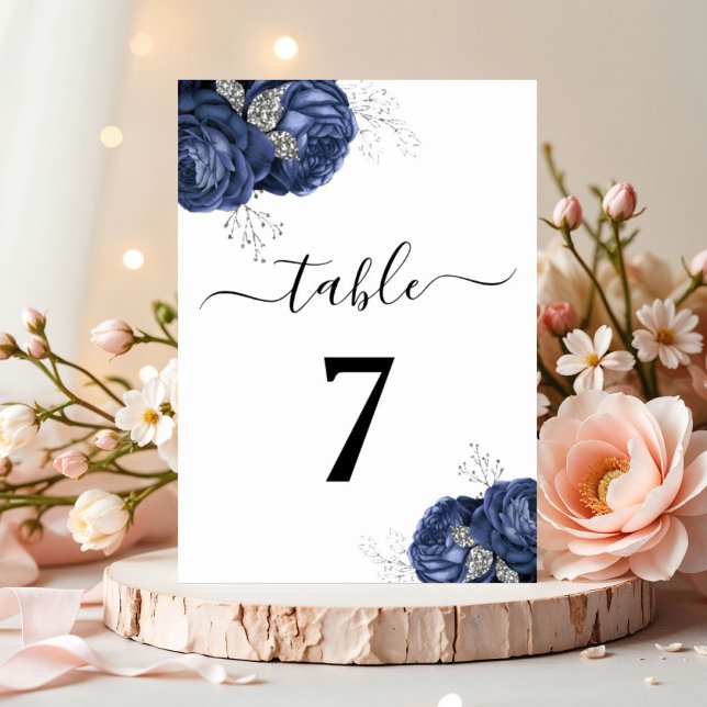 Elegant Navy Blue Floral Table Number (Elegant Navy Blue Floral Table Number)