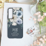 Elegant Navy Blue Floral Watercolor Monogram Samsung Galaxy Case<br><div class="desc">Whimsical Dusty Blue and Cream White Watercolor Flowers Samsung Case with a Navy blue background and white custom monogram template. For an added personal touch include your first and last name to the template. Give a thoughtful personalised iPhone case as a gift for Mother’s Day, birthday, graduation, etc. Personalised Monogram...</div>