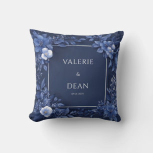 Elegant Navy Blue Floral Wedding  Cushion