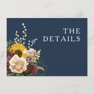 Elegant Navy Blue Floral Wedding Details Enclosure Card