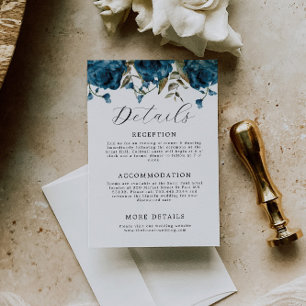 Elegant Navy Blue Floral Wedding Enclosure Card