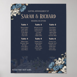 Elegant Navy Blue Floral Wedding Seating Chart