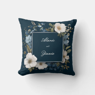 Elegant Navy Blue Floral with White Blossoms Cushion