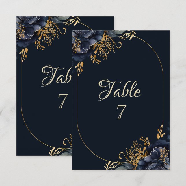 Elegant Navy Blue Flowers Invitation (Front/Back)