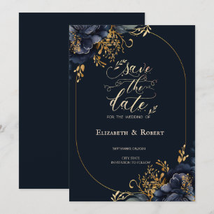 Elegant Navy Blue Flowers Save The Date