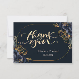 Elegant Navy Blue Flowers Thank You Card